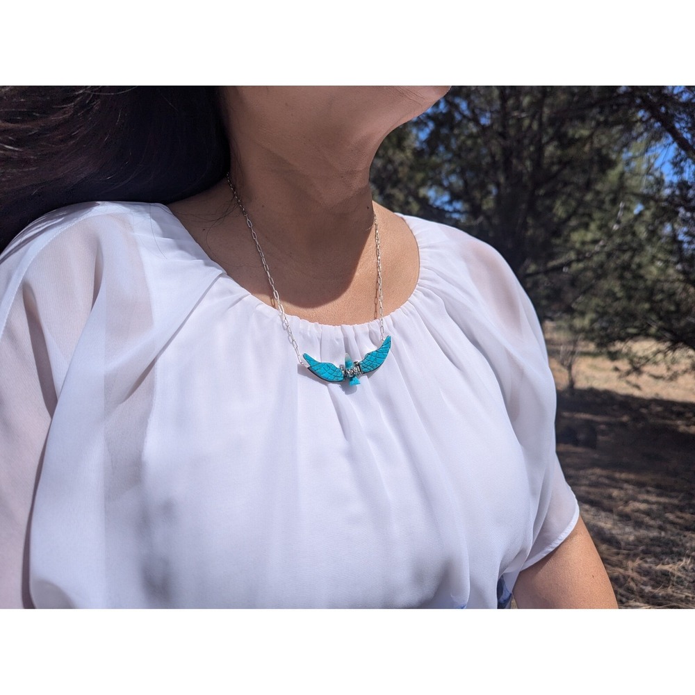 Navajo Necklace Native Am Jewelry Turquoise‎ Bald Eagle Design***